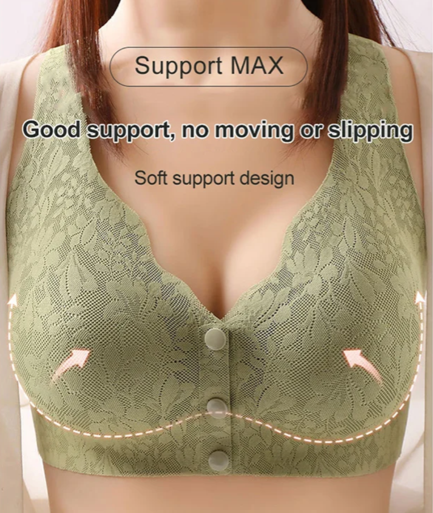 Lace jacquard front button plus size comfortable bra