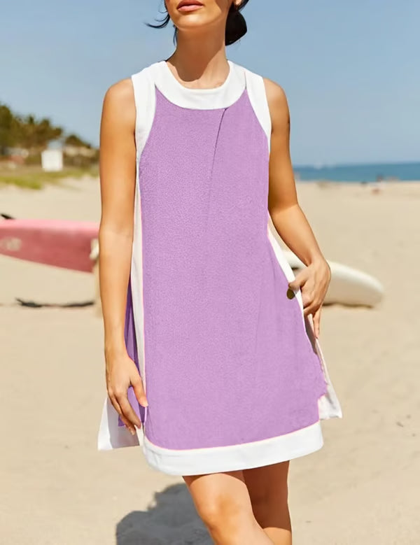 ⏰Hot Sale-Women's Casual Color Block Sleeveless Tops Matching Shorts with Pockets