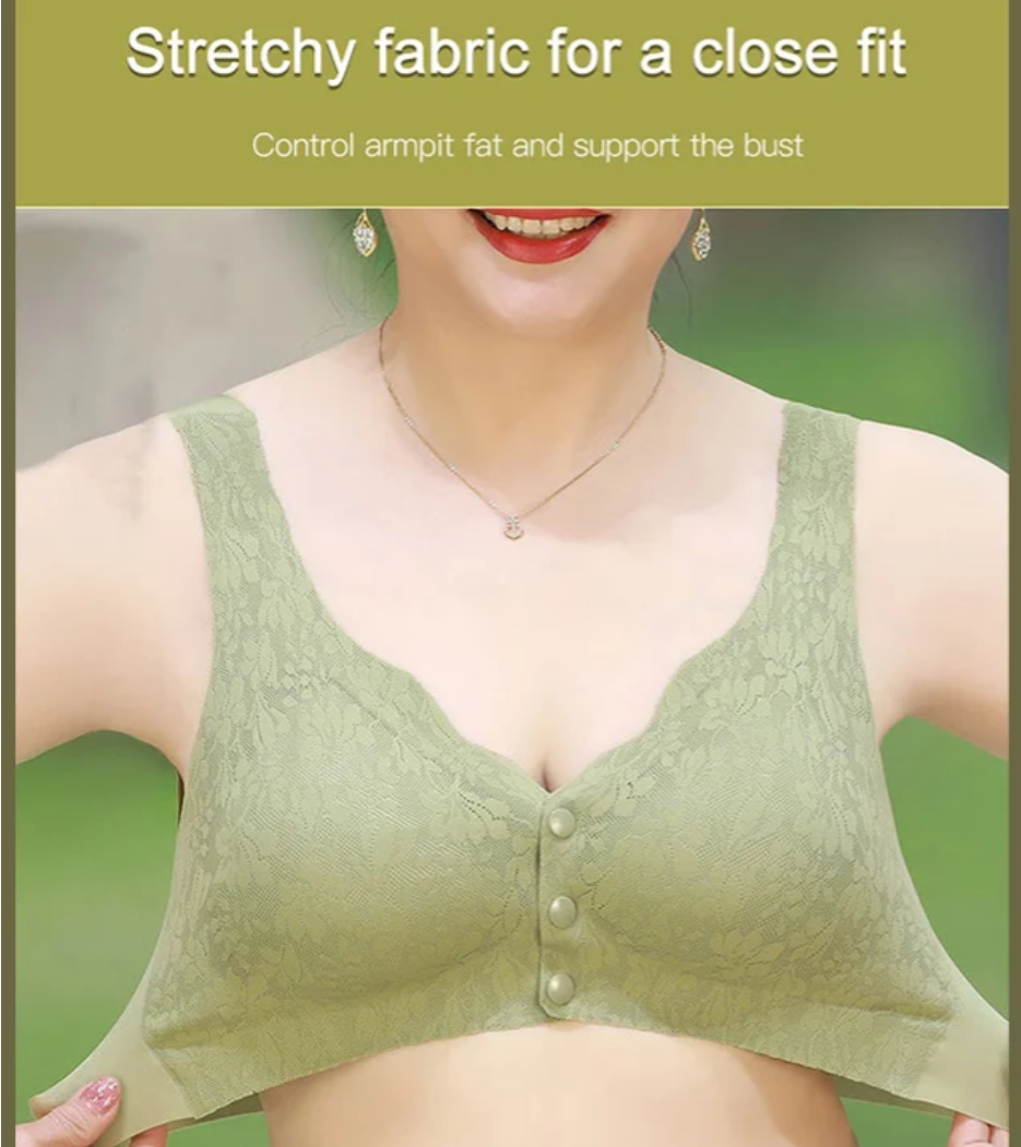 Lace jacquard front button plus size comfortable bra