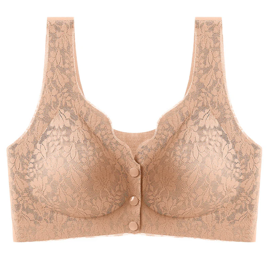 Lace jacquard front button plus size comfortable bra
