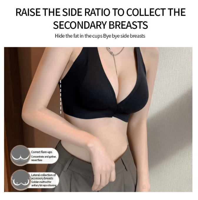 Deep V Minimizer Front Closure Push-up Wireless Bra