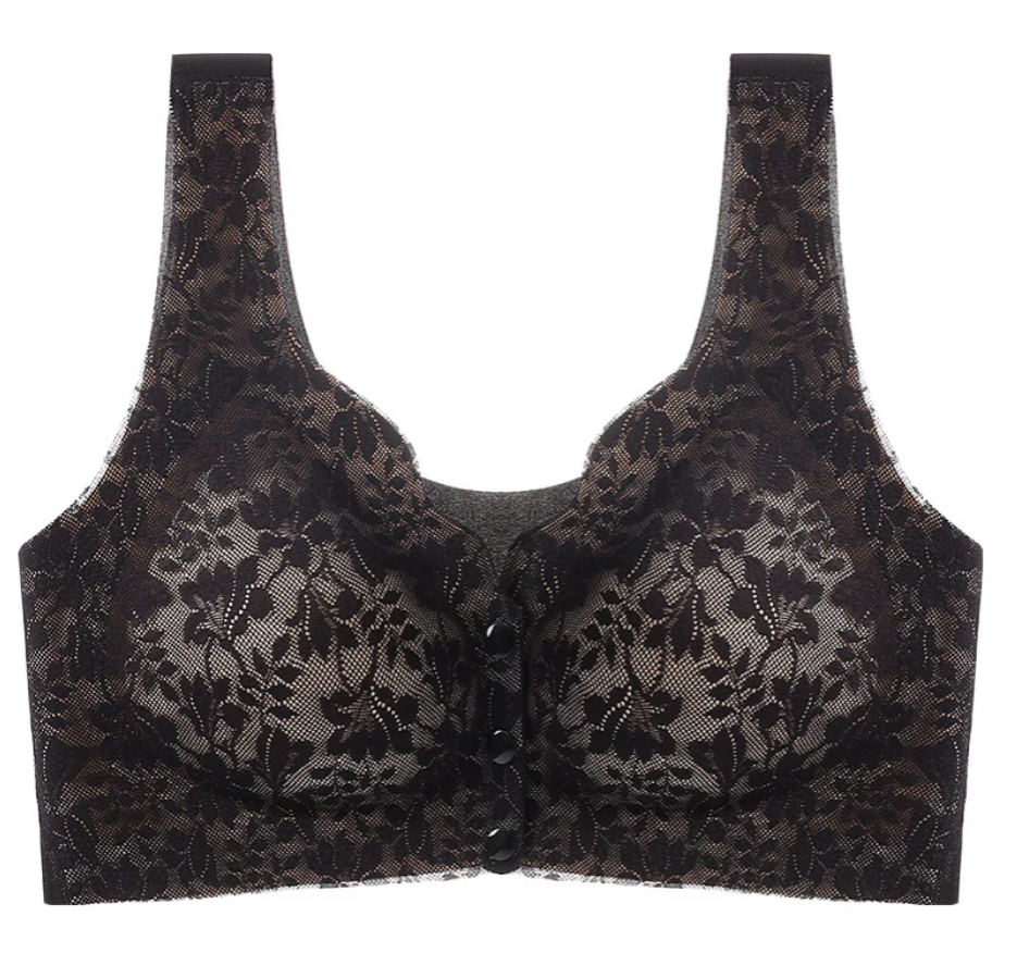 Lace jacquard front button plus size comfortable bra