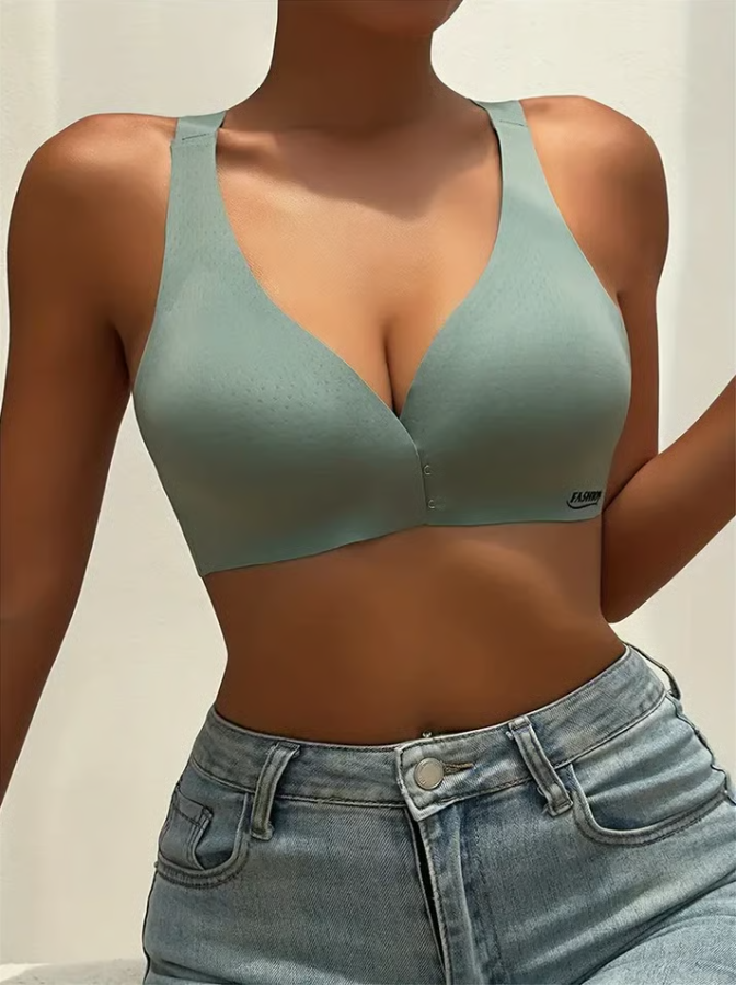 Deep V Minimizer Front Closure Push-up Wireless Bra