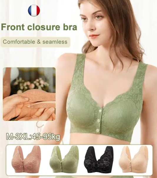 Lace jacquard front button plus size comfortable bra
