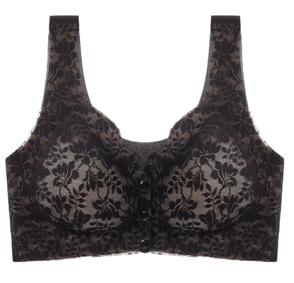 Lace jacquard front button plus size comfortable bra